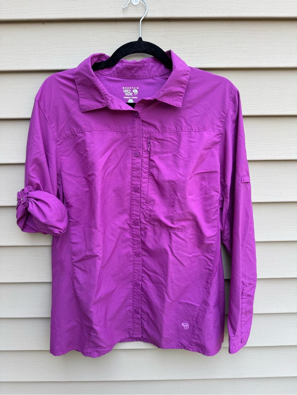 Mountain Hardwear Canyon Shirt Women L Purple Hiking Roll Tab Ventilated